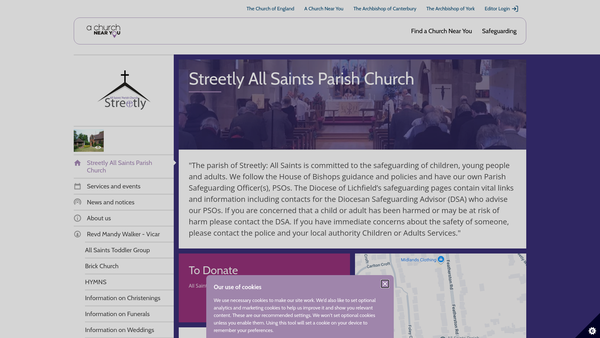 Screenshot of the The Parochial Church Council Of The Ecclesiastical Parish Of All Saints Streetly. website