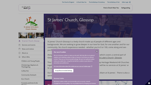 Screenshot of the Whitfield Parochial Church Council  (Glossop) website