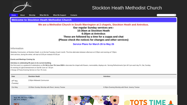 Screenshot of the Stockton Heath Methodist Church website