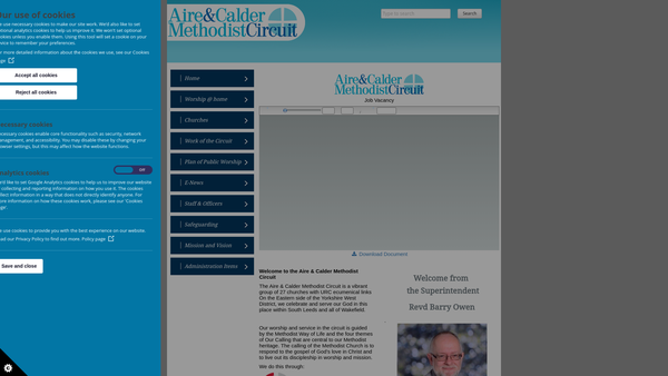 Screenshot of the Aire And Calder Methodist Circuit website