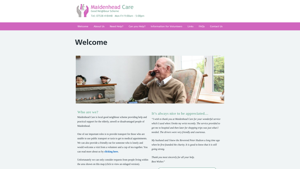 Screenshot of the Maidenhead Care website
