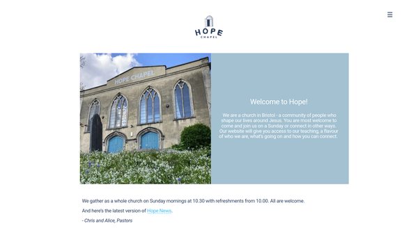 Screenshot of the Hope Chapel website