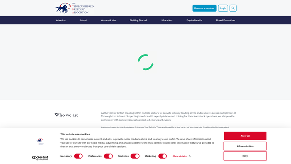 Screenshot of the The Thoroughbred Breeders Association website