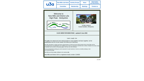 Screenshot of the New Mills And District U3A website