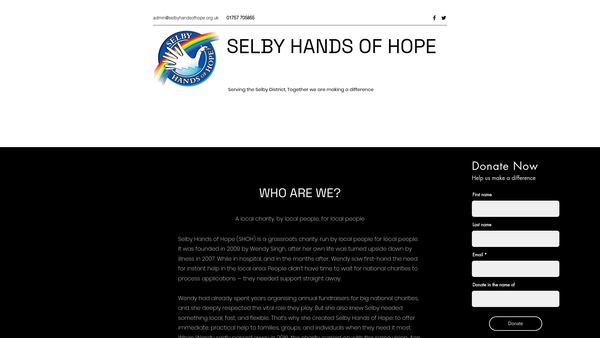 Screenshot of the Selby Hands Of Hope website
