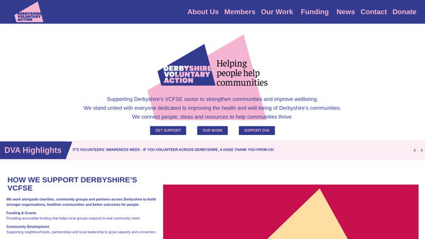 Screenshot of the Derbyshire Voluntary Action website