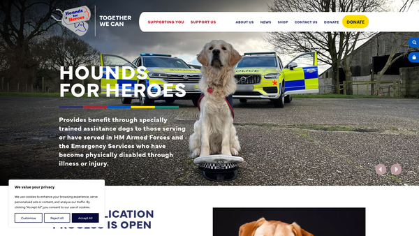 Screenshot of the Hounds For Heroes website