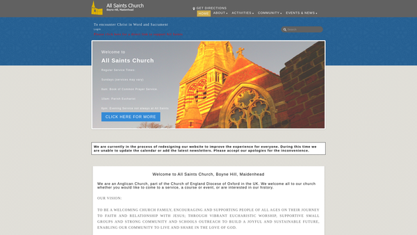 Screenshot of the The Parochial Church Council Of The Ecclesiastical Parish Of All Saints-Boyne Hill website