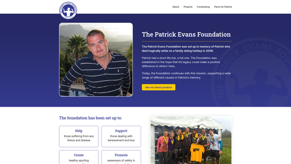 Screenshot of the The Patrick Evans Trust website