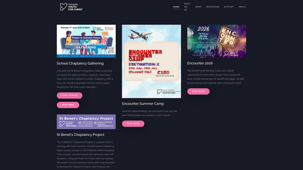 Screenshot of the Integrate Youth For Christ website