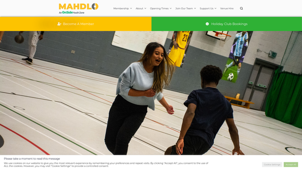 Screenshot of the Mahdlo (Oldham Youth Zone) website