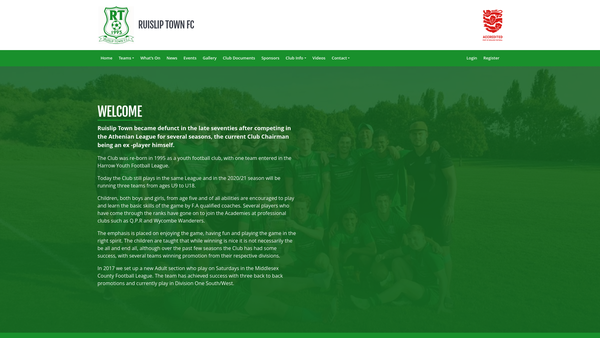 Screenshot of the Ruislip Town Football Club website