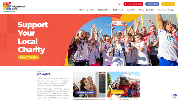 Screenshot of the Wigan Boys And Girls Club website