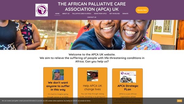 Screenshot of the African Palliative Care Association UK website