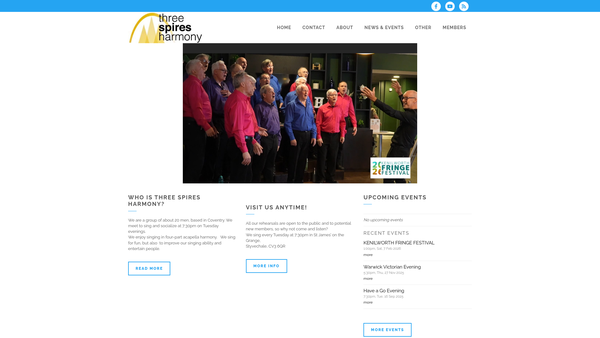 Screenshot of the Coventry Barbershop Harmony Club website