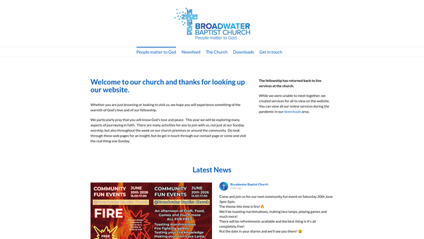 Screenshot of the Broadwater Baptist Church website