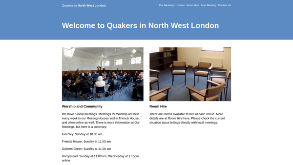 Screenshot of the North West London Area Quaker Meeting website