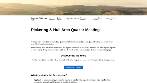 Screenshot of the Pickering And Hull Area Quaker Meeting website