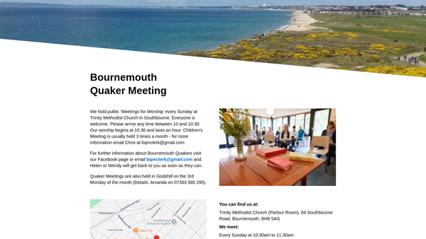 Screenshot of the The Religious Society Of Friends (Quakers) In Britain - Bournemouth Coastal Area Quaker Meeting website