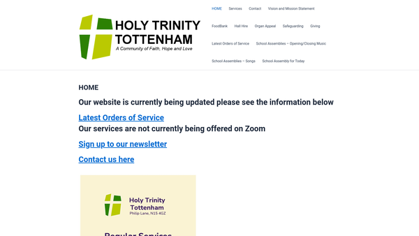 Screenshot of the The Parochial Church Council Of The Ecclesiastical Parish Of Holy Trinity Tottenham website