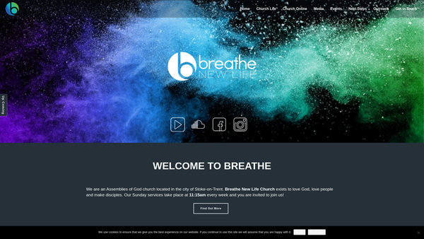 Screenshot of the Breathe New Life Church website