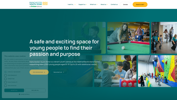 Screenshot of the The Manchester Youth Zone Limited website