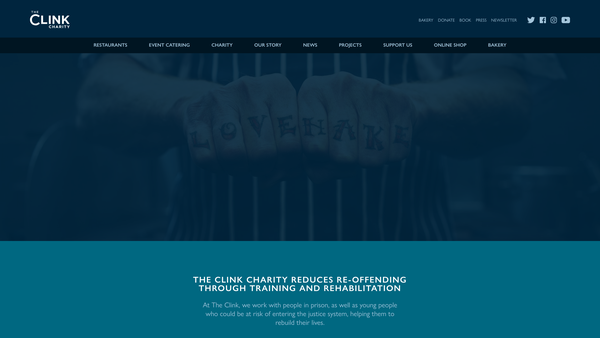 Screenshot of the The Clink Charity website