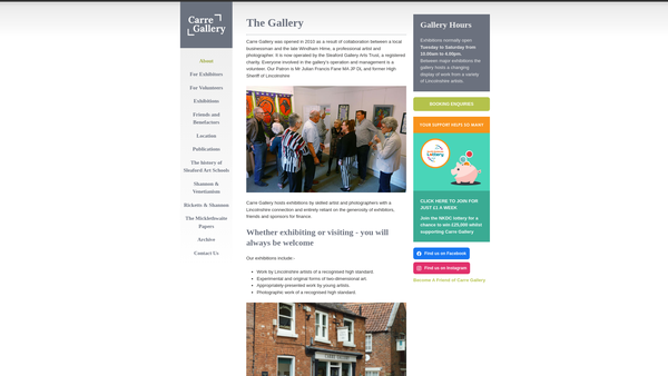 Screenshot of the Sleaford Gallery Arts Trust Limited website