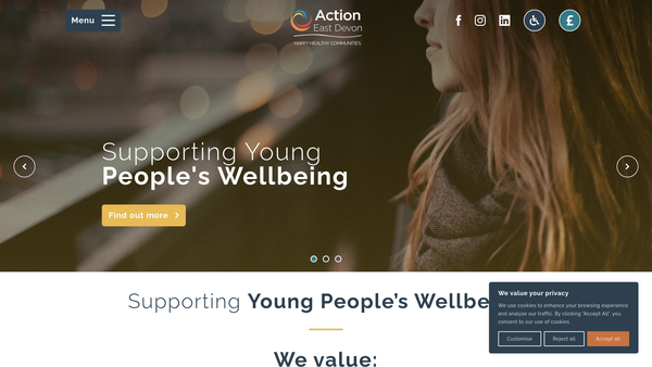 Screenshot of the Action East Devon Ltd website