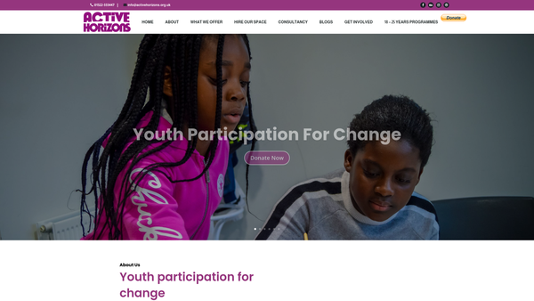 Screenshot of the Active Horizons website