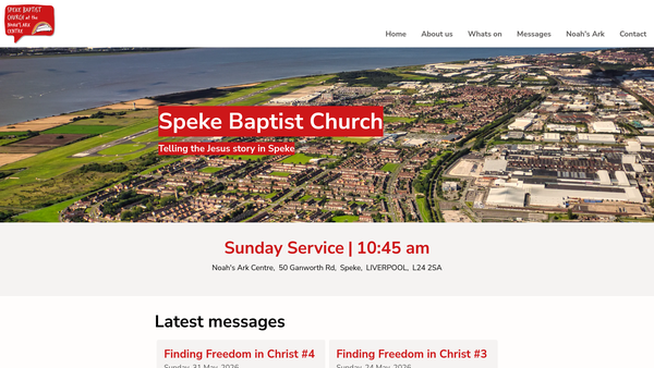 Screenshot of the Speke Baptist Church website