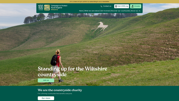 Screenshot of the The Campaign To Protect Rural England Wiltshire website