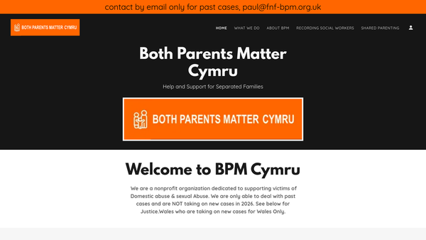 Screenshot of the Families Need Fathers Both Parents Matter Cymru website