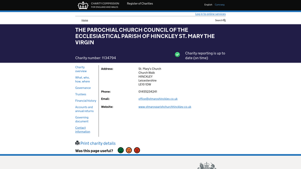 Screenshot of the The Parochial Church Council Of The Ecclesiastical Parish Of Hinckley St. Mary The Virgin website