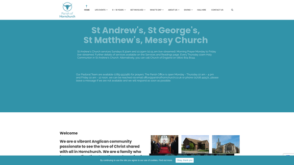 Screenshot of the The Parochial Church Council Of The Ecclesiastical Parish Of Hornchurch St.andrew website