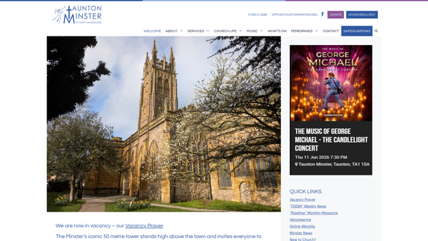 Screenshot of the Taunton Minster (The Parochial Church Council Of The Ecclesiastical Parish Of St Mary Magdalene, Taunton) website