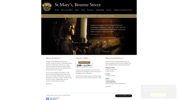 Screenshot of the The Parochial Church Council Of The Ecclesiastical Parish Of St. Mary, Bourne Street, London website