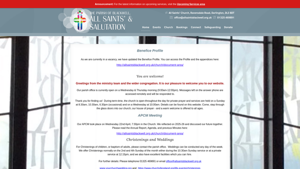 Screenshot of the The Parochial Church Council Of The Ecclesiastical Parish Of All Saints' And Salutation, Blackwell, Darlington website