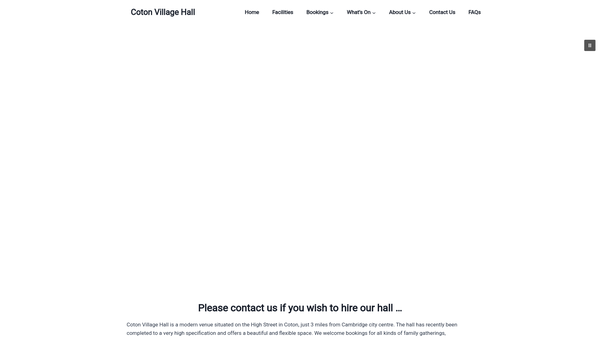 Screenshot of the Coton Village Hall website