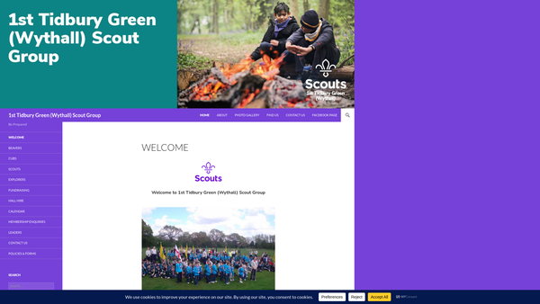 Screenshot of the 1st Tidbury Green (Wythall) Scout Group website