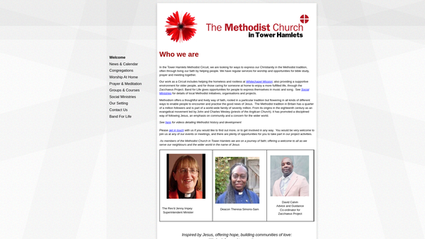Screenshot of the Methodist Church In Tower Hamlets website
