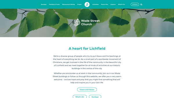 Screenshot of the Wade Street Church, Lichfield (United Reformed And Baptist) website