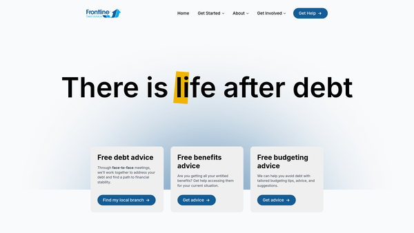Screenshot of the Frontline Debt Advice (UK) website