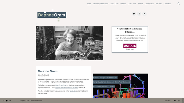 Screenshot of the The Daphne Oram Trust website