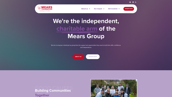 Screenshot of the The Mears Foundation website
