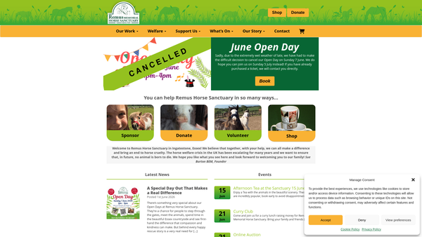 Screenshot of the Remus Memorial Horse Sanctuary website