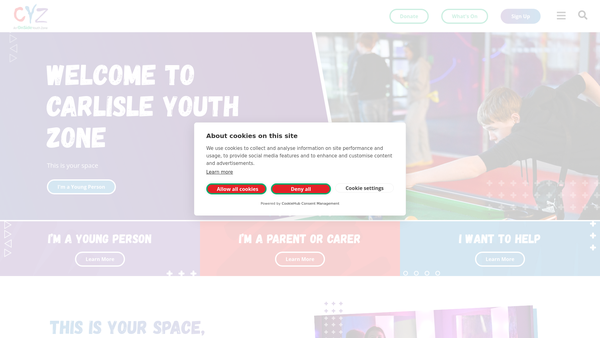 Screenshot of the Carlisle Youth Zone website