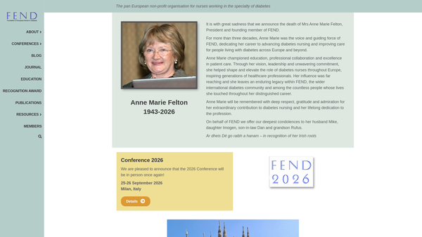 Screenshot of the Foundation Of European Nurses In Diabetes website