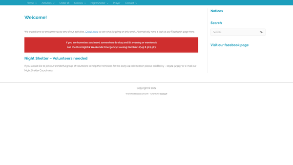 Screenshot of the Wakefield Baptist Church website
