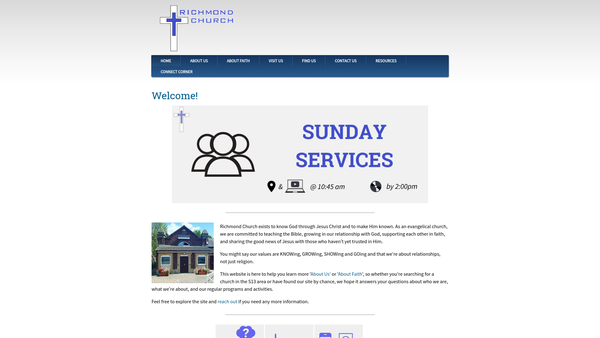 Screenshot of the Richmond Wesleyan Reform Church website